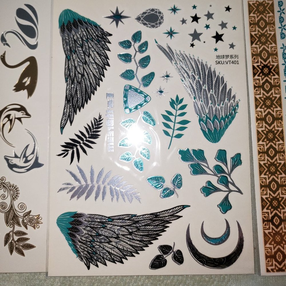 3 sheets Golden White Temporary Tattoo - Picture 3 of 16